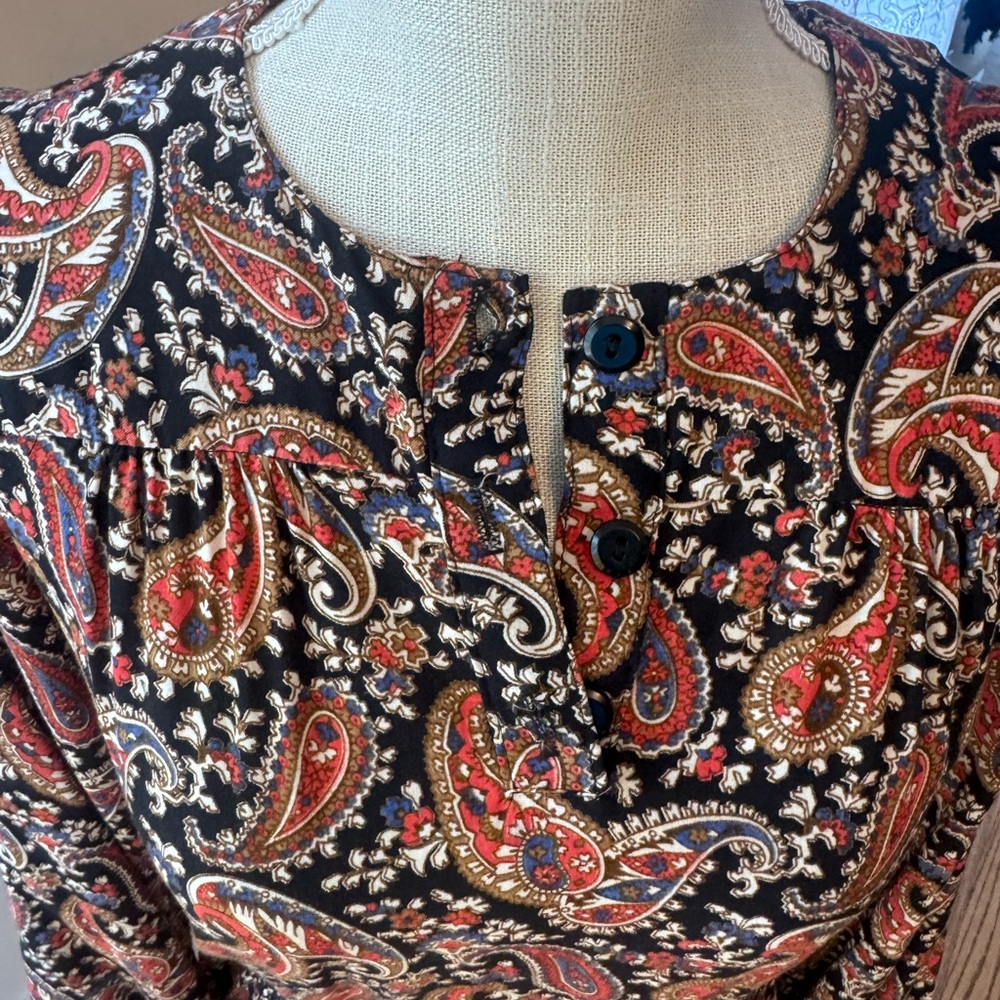 Vintage Taurus II Paisley Midi Dress‎ Smocked Waist ILGWU Union Made Size 6 - Picture 8 of 16